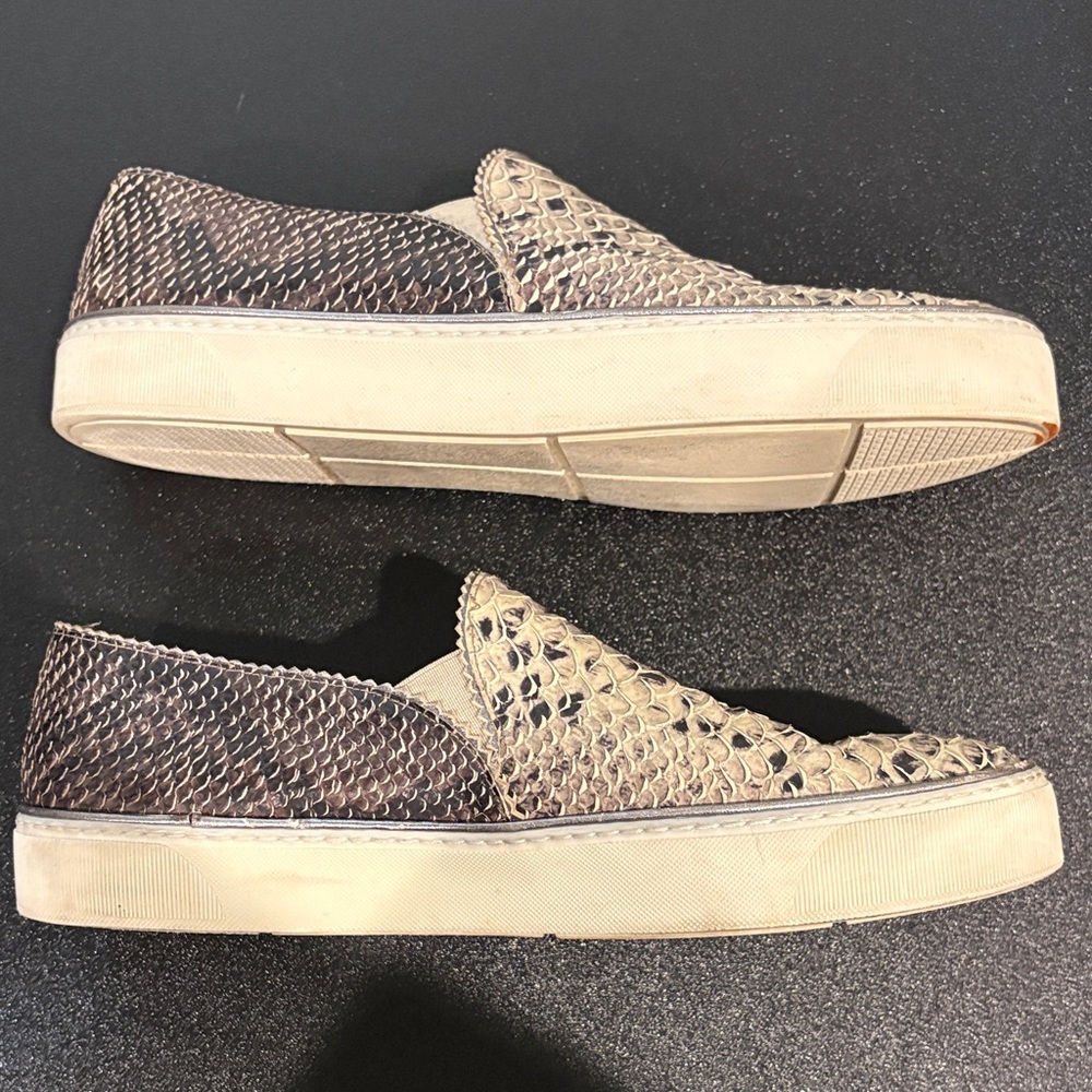 Stuart Weitzman Beige Snake-Embossed Slip-On Moccasins - Picture 8 of 9